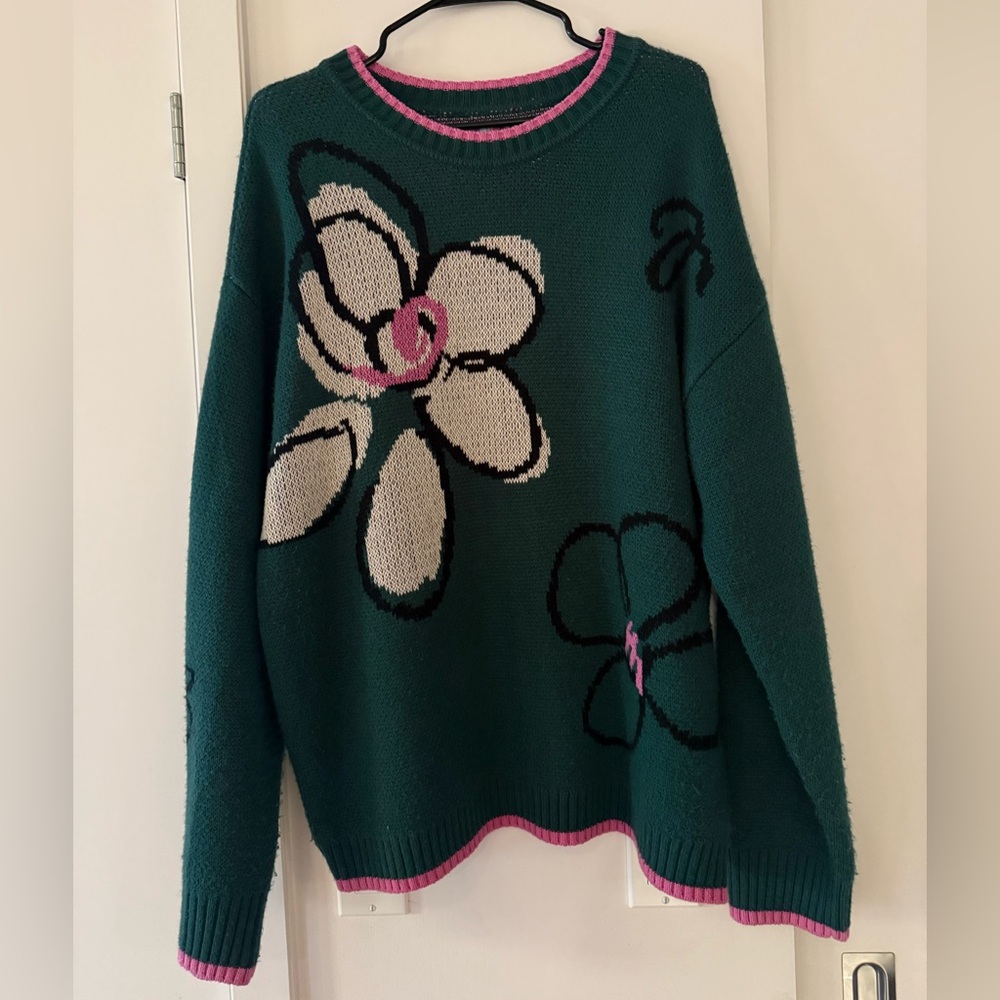 Urban Outfitters Green Floral Crewneck Sweater